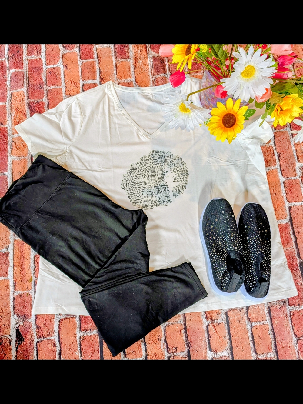 White Graphic V-Neck Tee